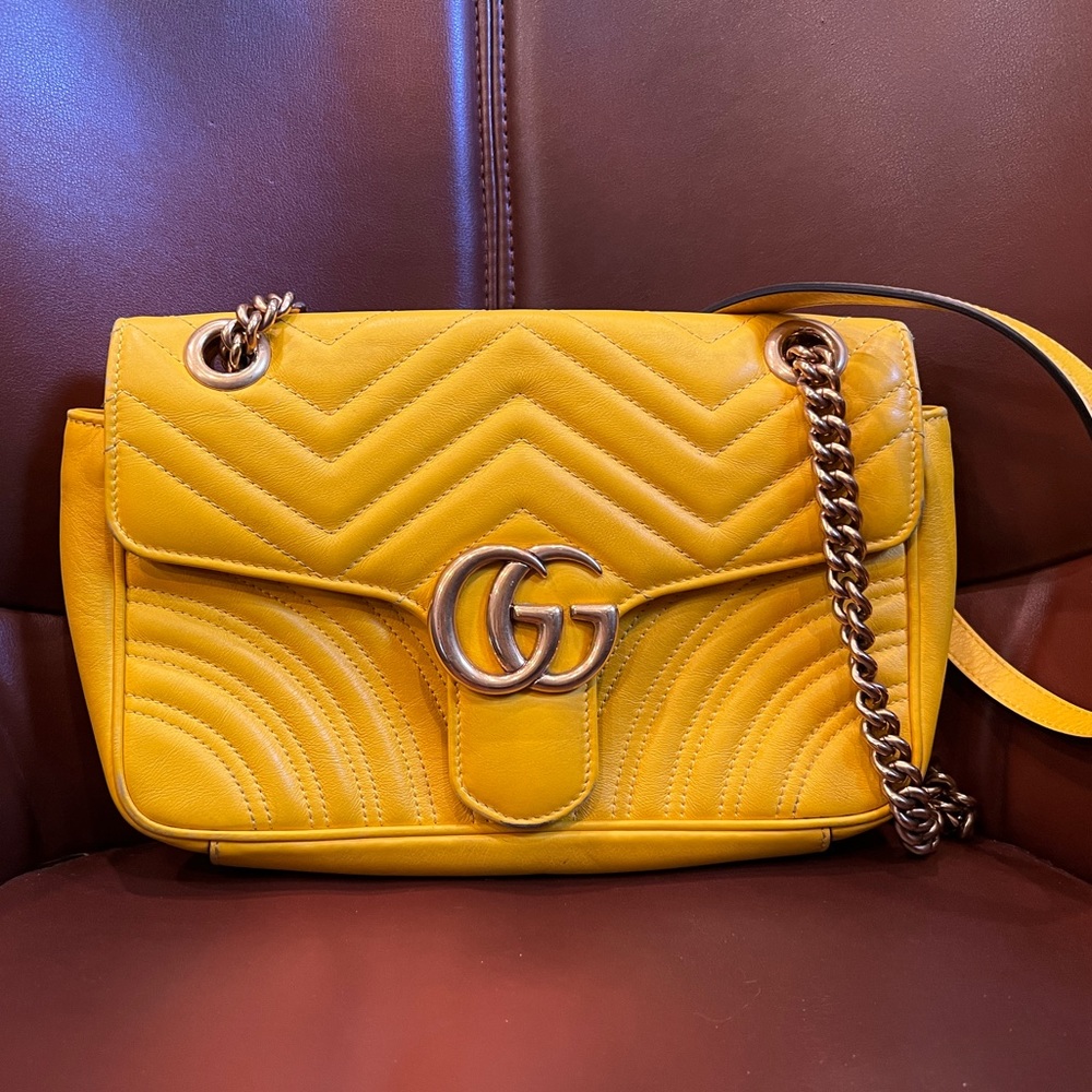 Gucci GG Marmont Flap Leather Crossbody Bag - Yellow